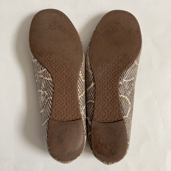 Tory Burch Reva Snakeskin Python Embossed Ballet Flats Sz 8M medallion Logo